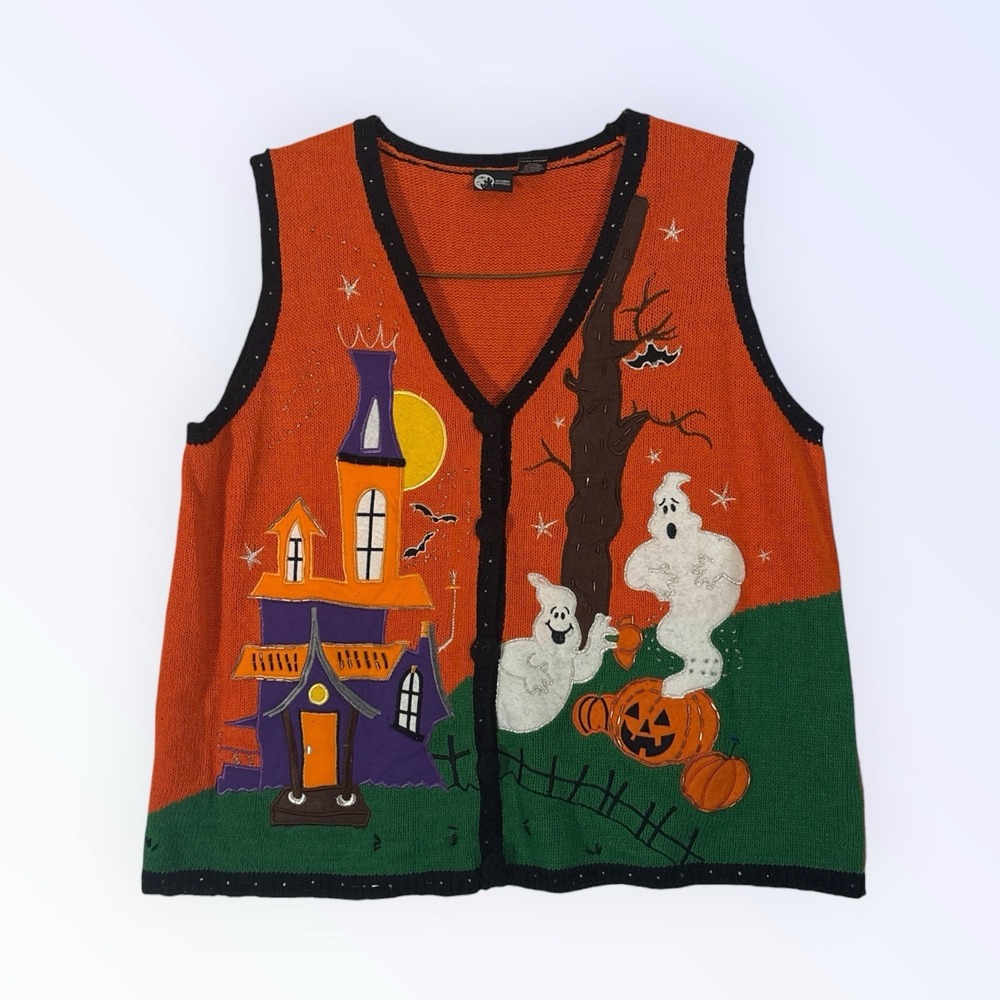 Holiday Editions Vintage Halloween Sweater Vest Grannycore Size XL